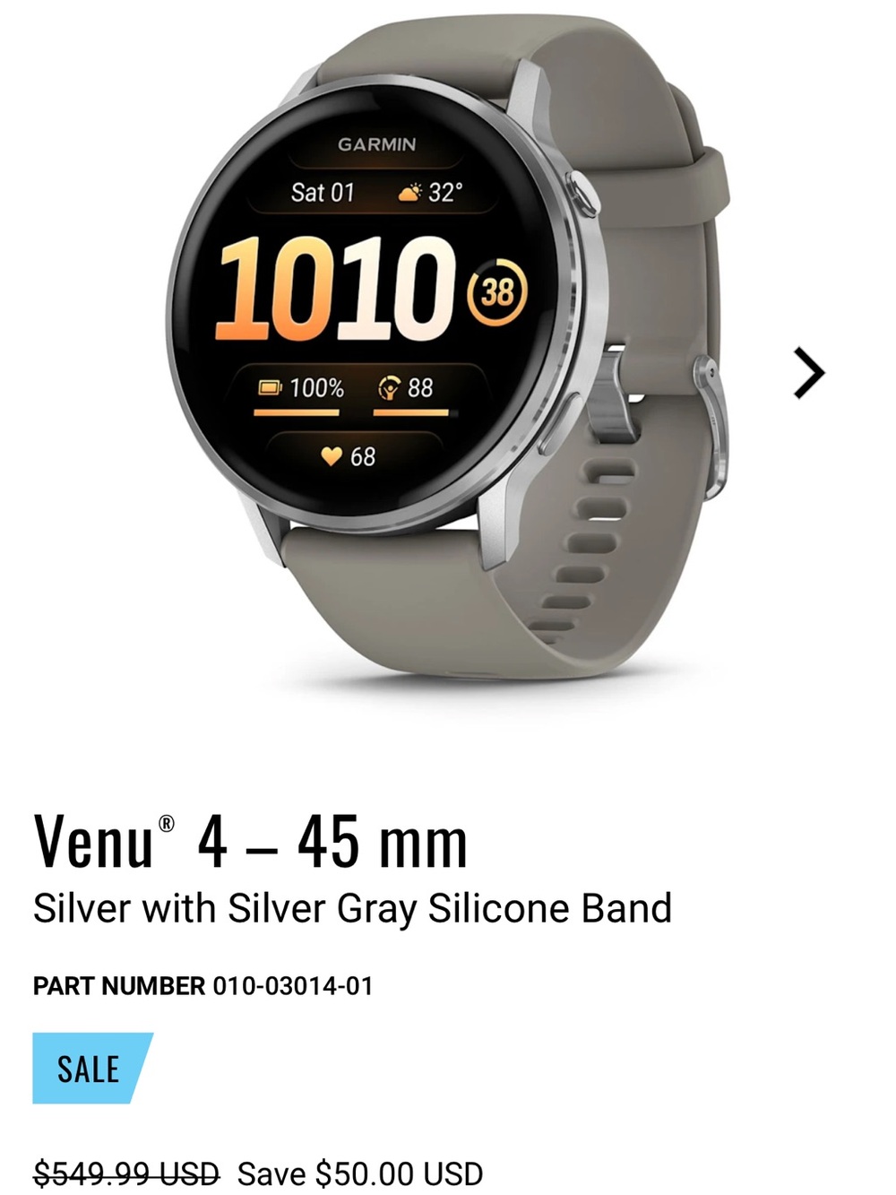 garmin Venu 4 Smartwatch — Silver Case with Gray Band
